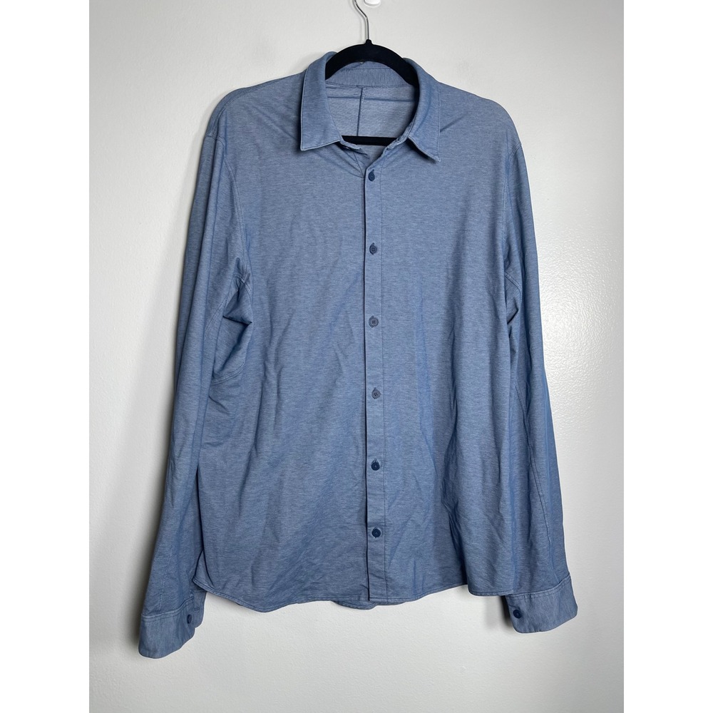 LULULEMON Commission Long Sleeve Button Down Shirt Blue Heathered No Size Casual